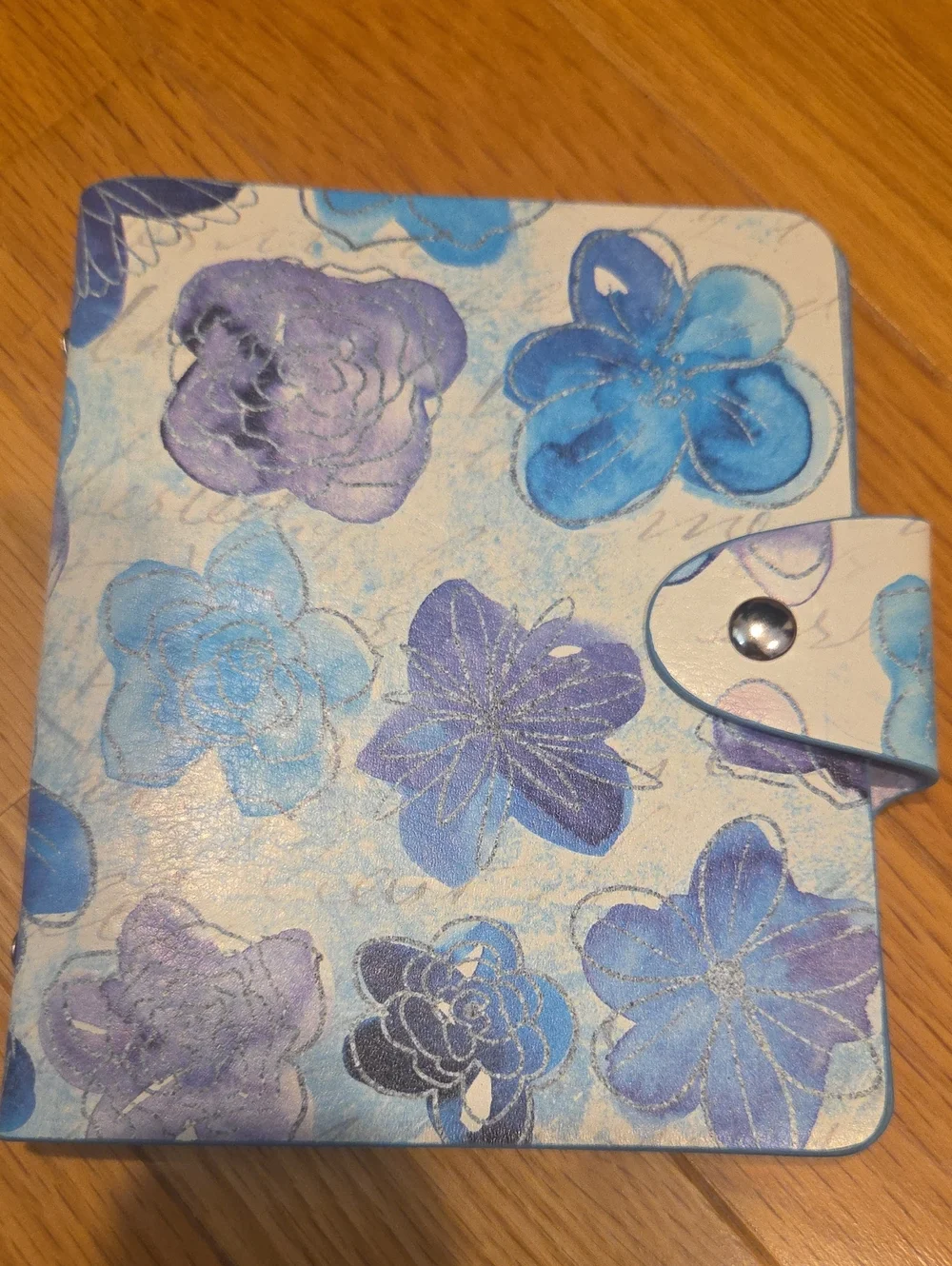 Floral Blue & Purple Faux Leather Snap Closure Photo Book